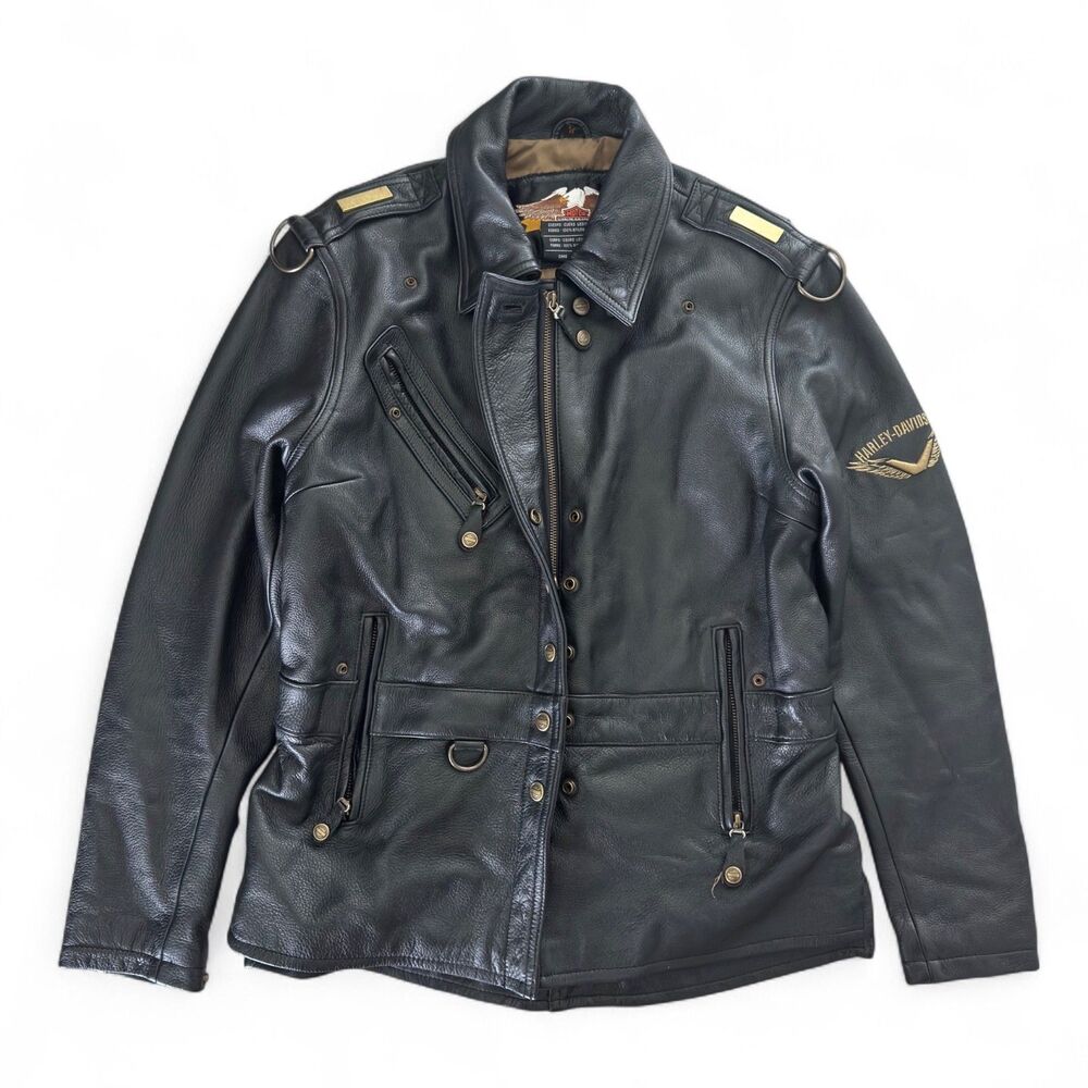 Harley Davidson Women's Leather Jacket Medium Button Zip Biker Riding Motorcycle